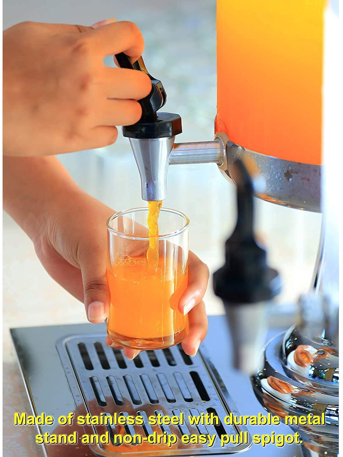Dispensador de Bebidas, dispensador de Bebidas de Jugo frío de Acero Inoxidable, con Hielo/Columna Caliente, sartén de Drenaje Tope de no Fugas