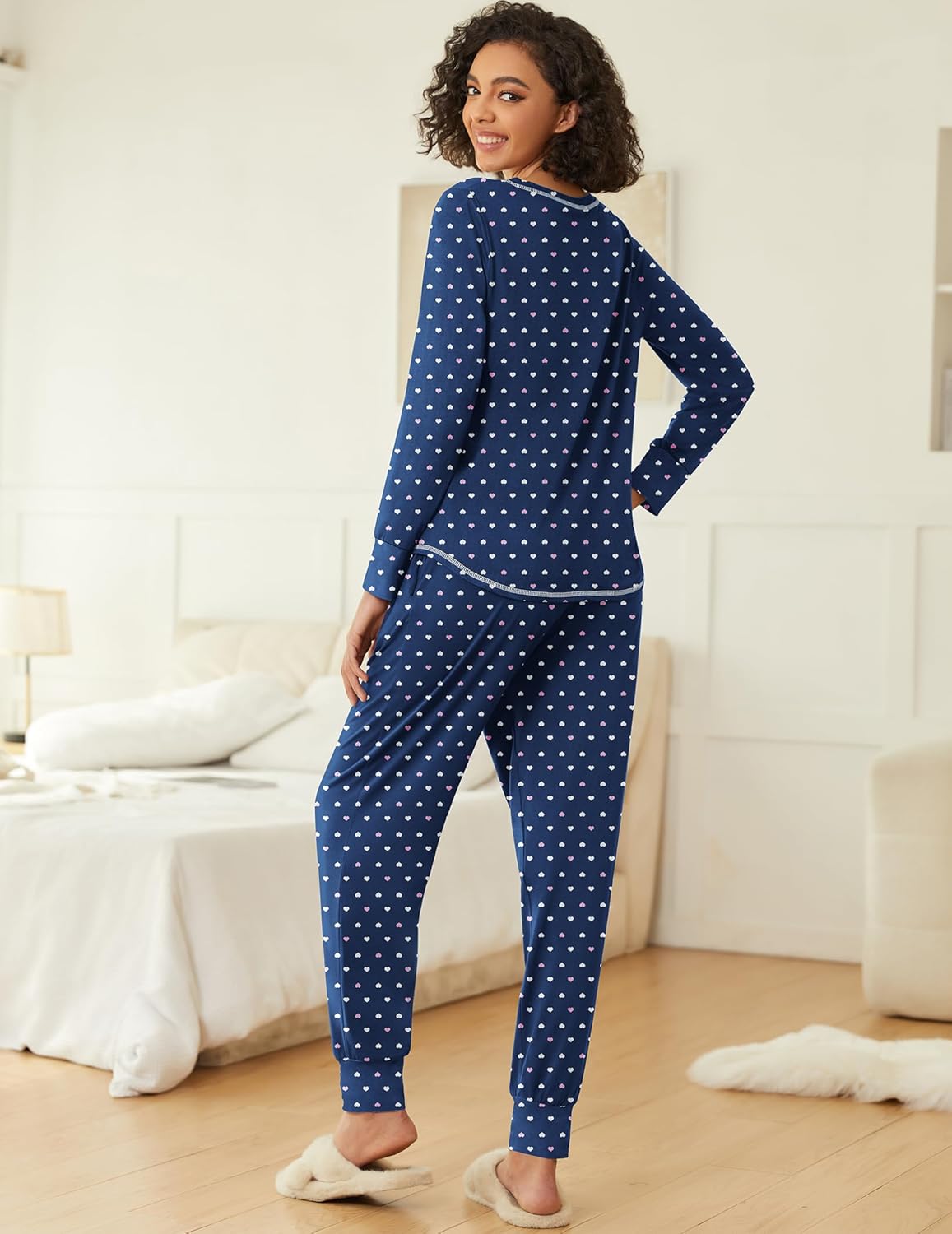 Ekouaer 2 Pack Womens Pajama Sets Long Sleeve Lounge Sets Soft Pj Sleepwear Loungewear - Image 3