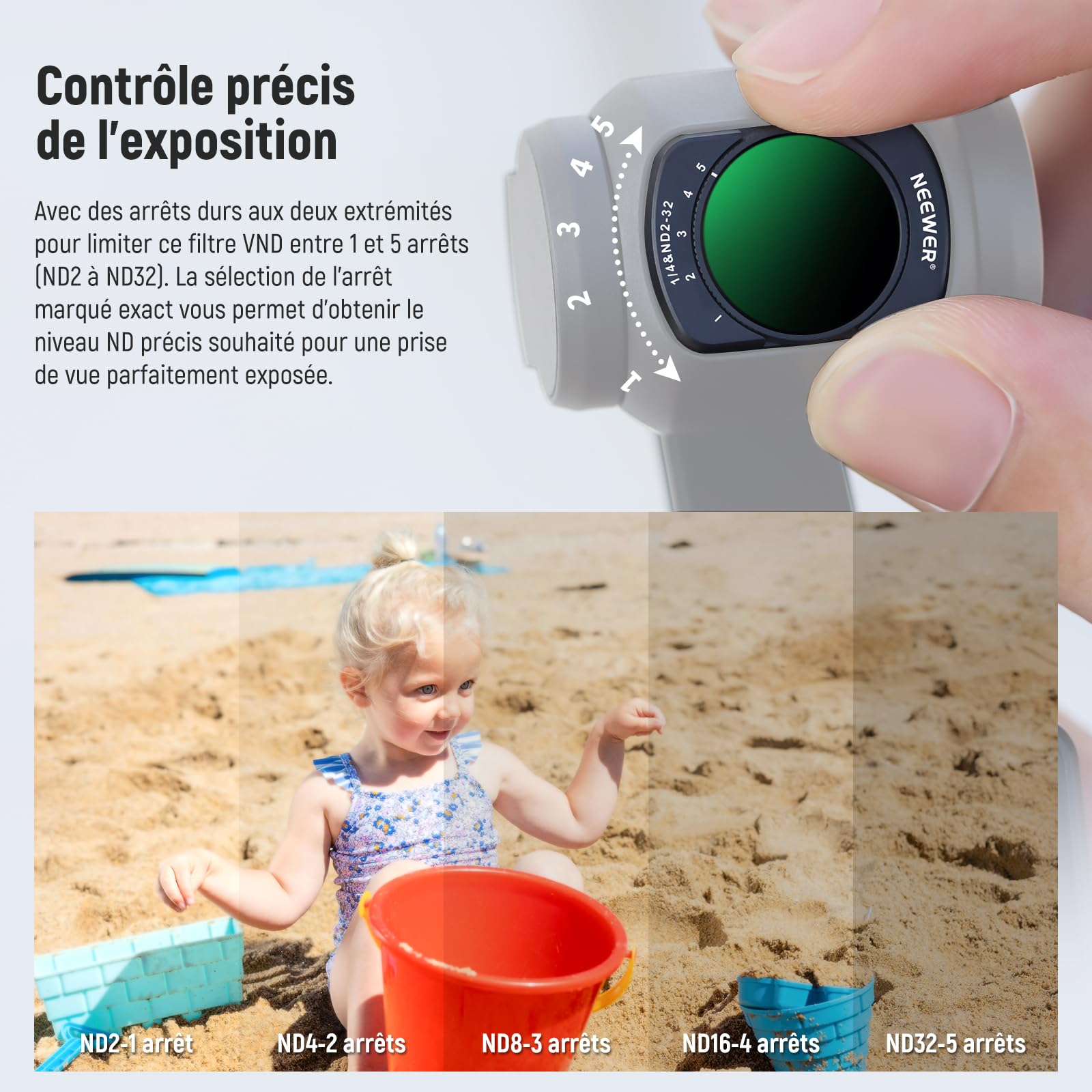 NEEWER Filtre ND Variable et Filtre à Effet de Diffusion Noir 1/4 Compatible avec DJI Osmo Pocket 4 et Pocket 3 Creator Combo, kit de filtres magnétiques pour Objectif ND2-32,2 Protections d'écran
