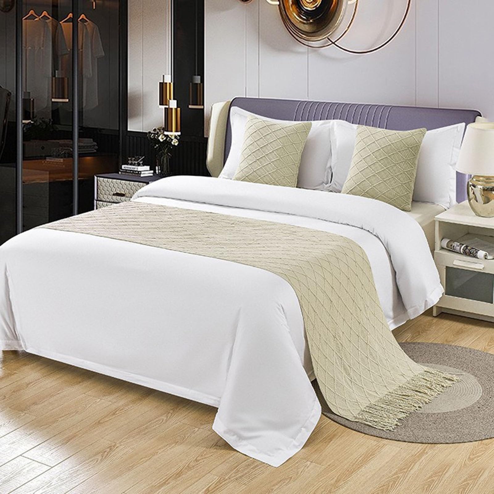 IINCOOY Soft Footboard Towel, Fade-resistant Hotel-style Bedspread, Footboard Blanket for Queen, Twin, Single, and King-size Beds(Beige,60x180 cm)