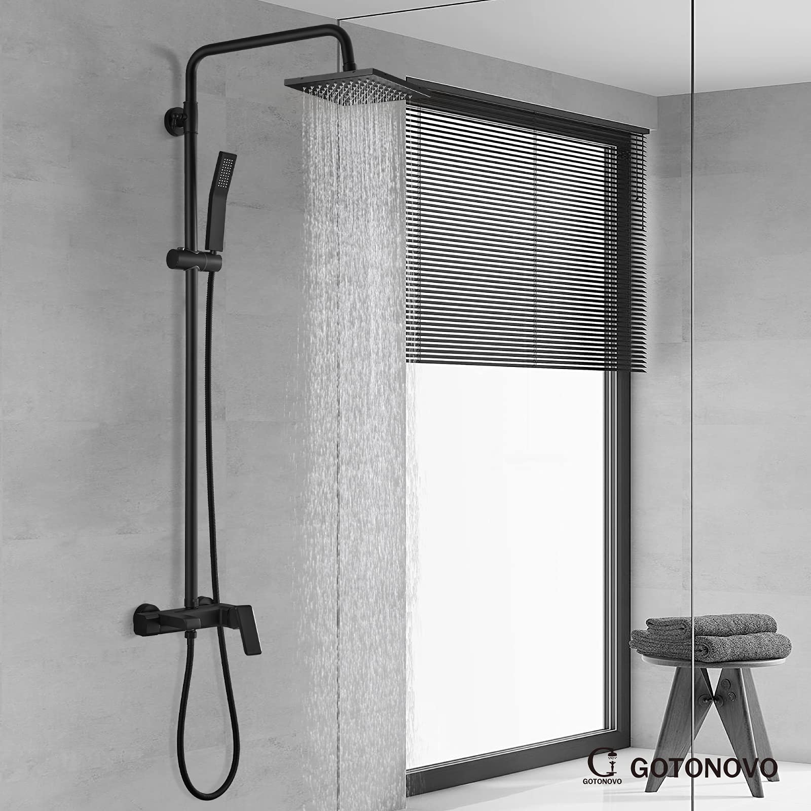 Matte Black Exposed Shower System Set 8 Rain Shower Single HandleTriple