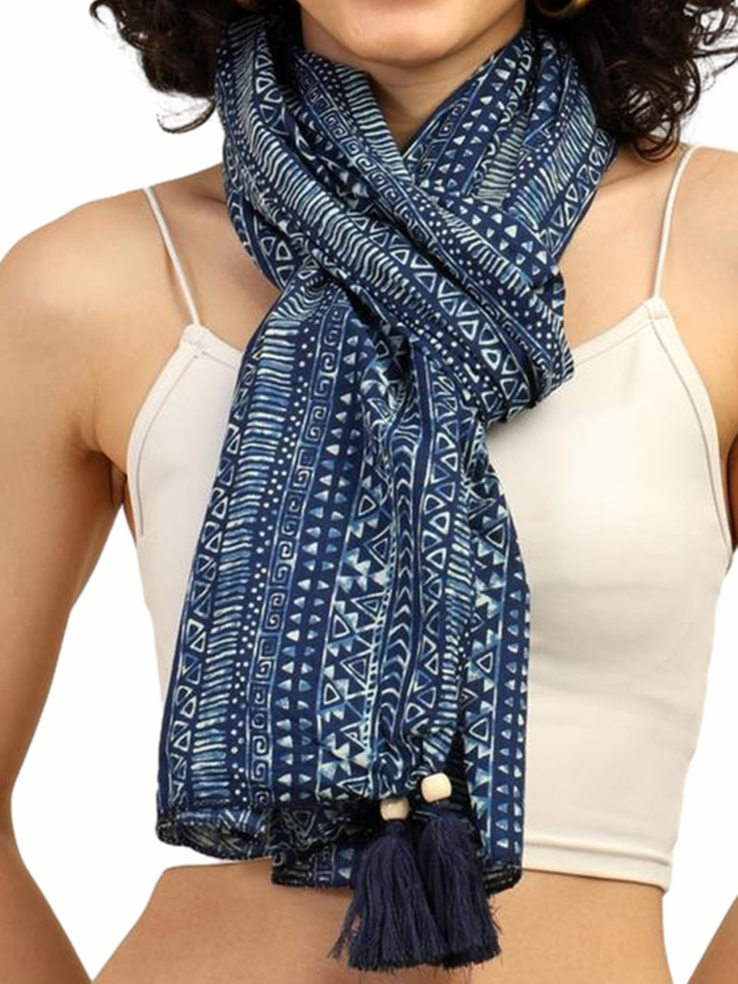 ke kanhaexports KE KANHA EXPORTS Scarf for Women Boho | Border Print Stylish | Stole for Women Breathable Summer Beach Wrap with Tassels | Multicolour |180 x 50 cm-picture-27