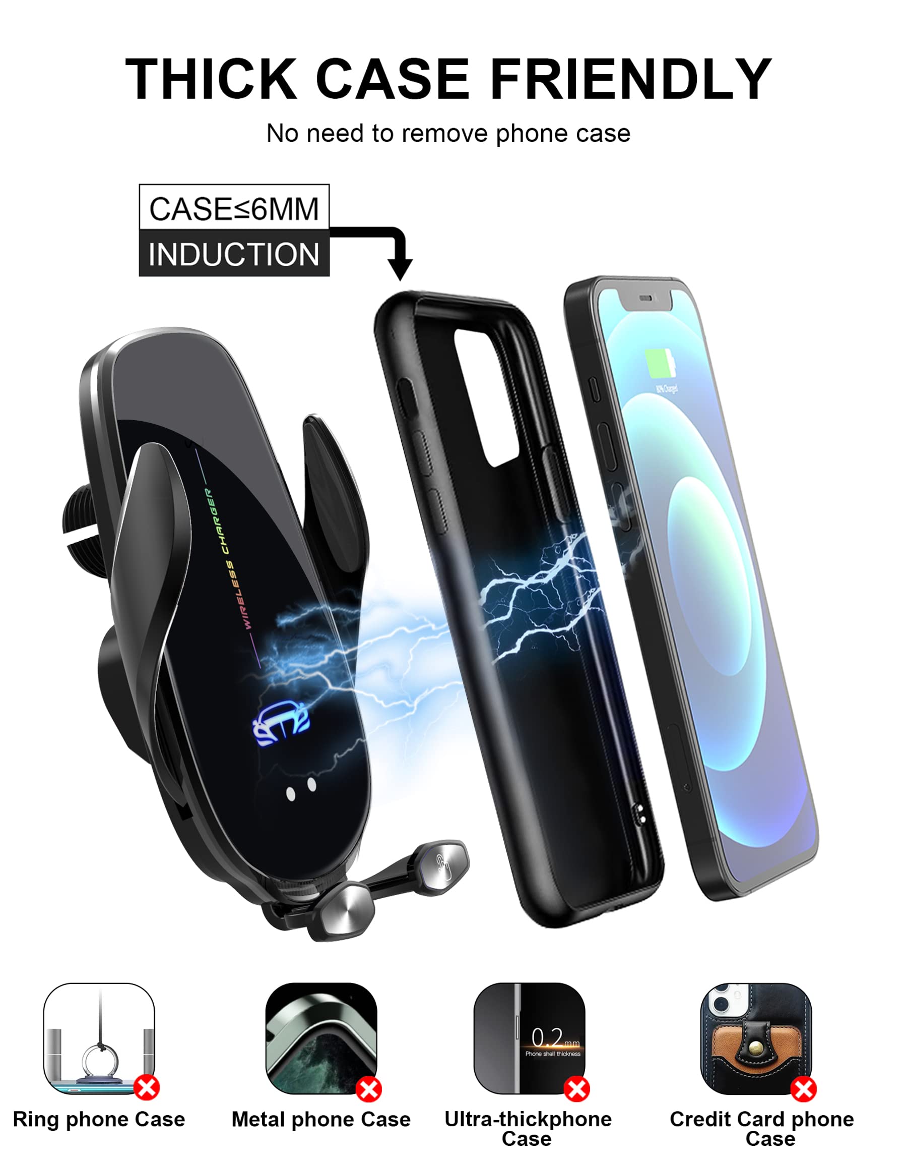 15W Handyhalterung Auto mit Ladefunktion, Kfz Ladegerät Induktive Ladestation Auto Handyhalter Lüftung, Automatische Klemmung Handyhalterung Auto Induktives Laden für iPhone Samsung LG usw