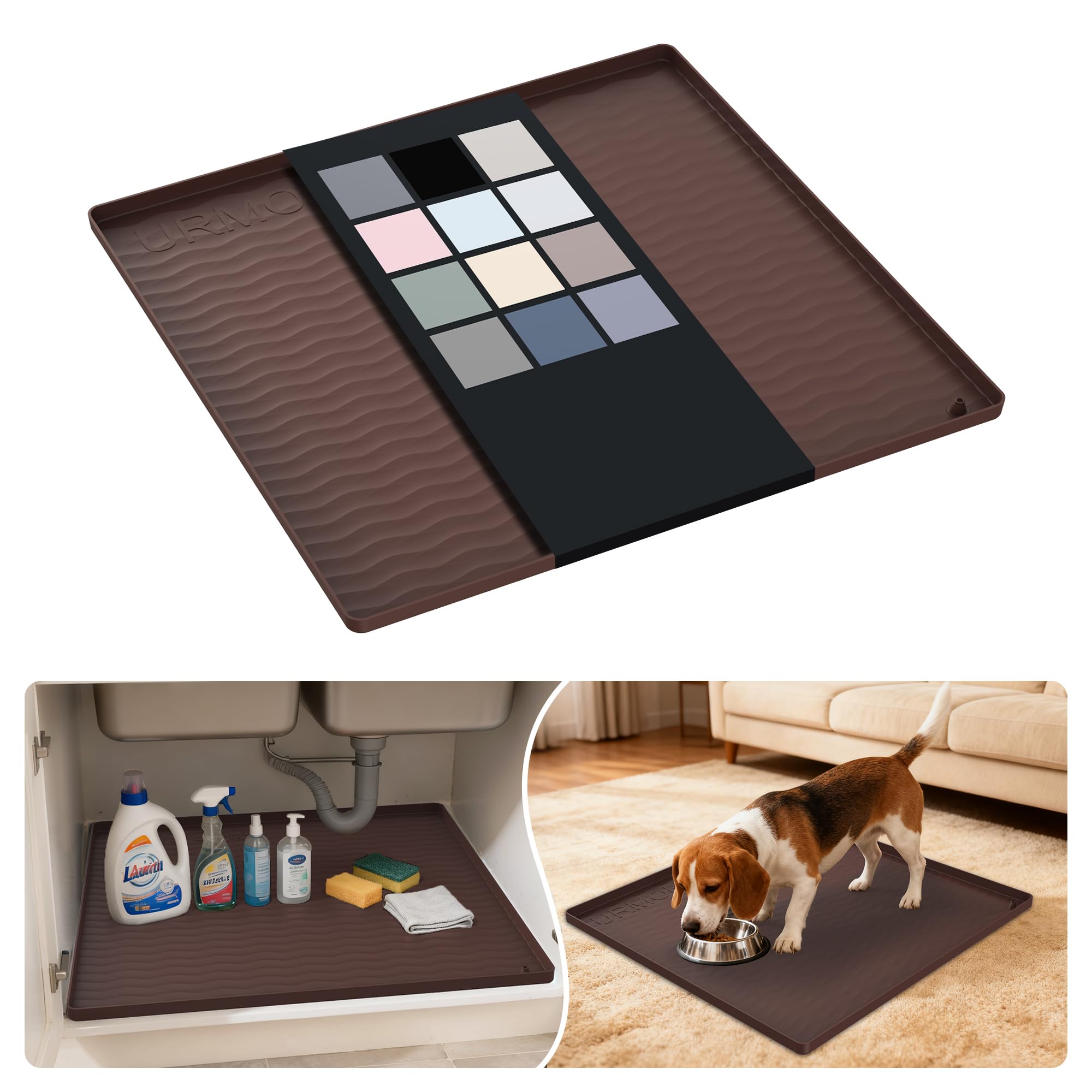 URMONA Waterproof Silicone Under Sink Mat, 22 x 22 in, Flexible Shelf Liner