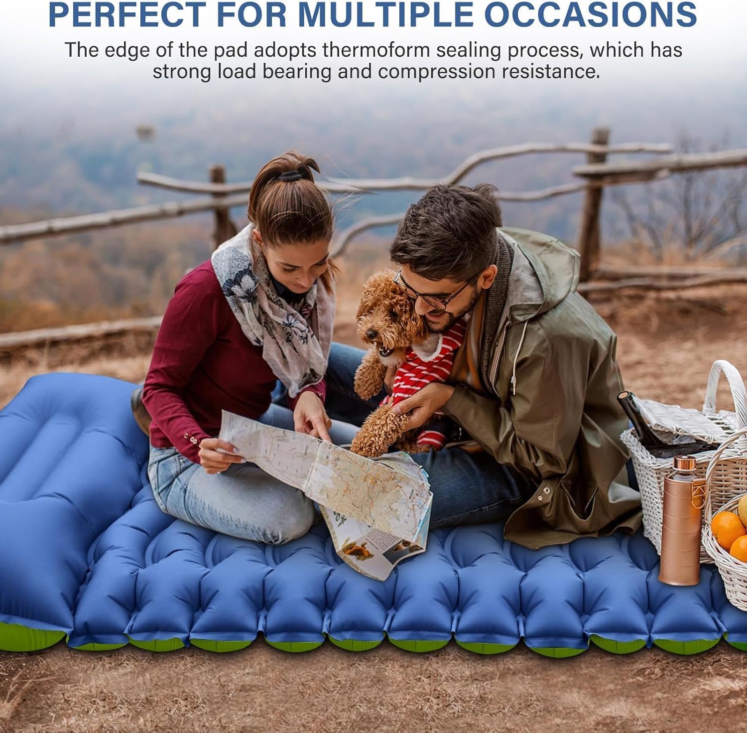 Yuzonc Camping Sleeping Pad, Ultralight Inflatable Sleeping Mat with Built-in Foot Pump & Pillow, Compact Air Mattress for Camping, Backpacking, Hiking, Tent - Blue