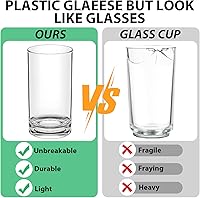 Vista 2 de Juego de 12 vasos acrílicos de plástico irrompibles, sin BPA, aptos para lavavajillas, reutilizables, irrompibles, 6 vasos de plástico transparente