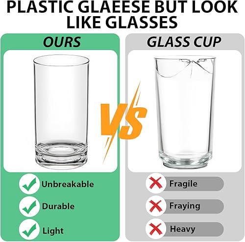 Miniatura 2 de Juego de 12 vasos de plástico transparente, reutilizables, irrompibles, vasos de plástico para beber, vasos acrílicos sin BPA, aptos para