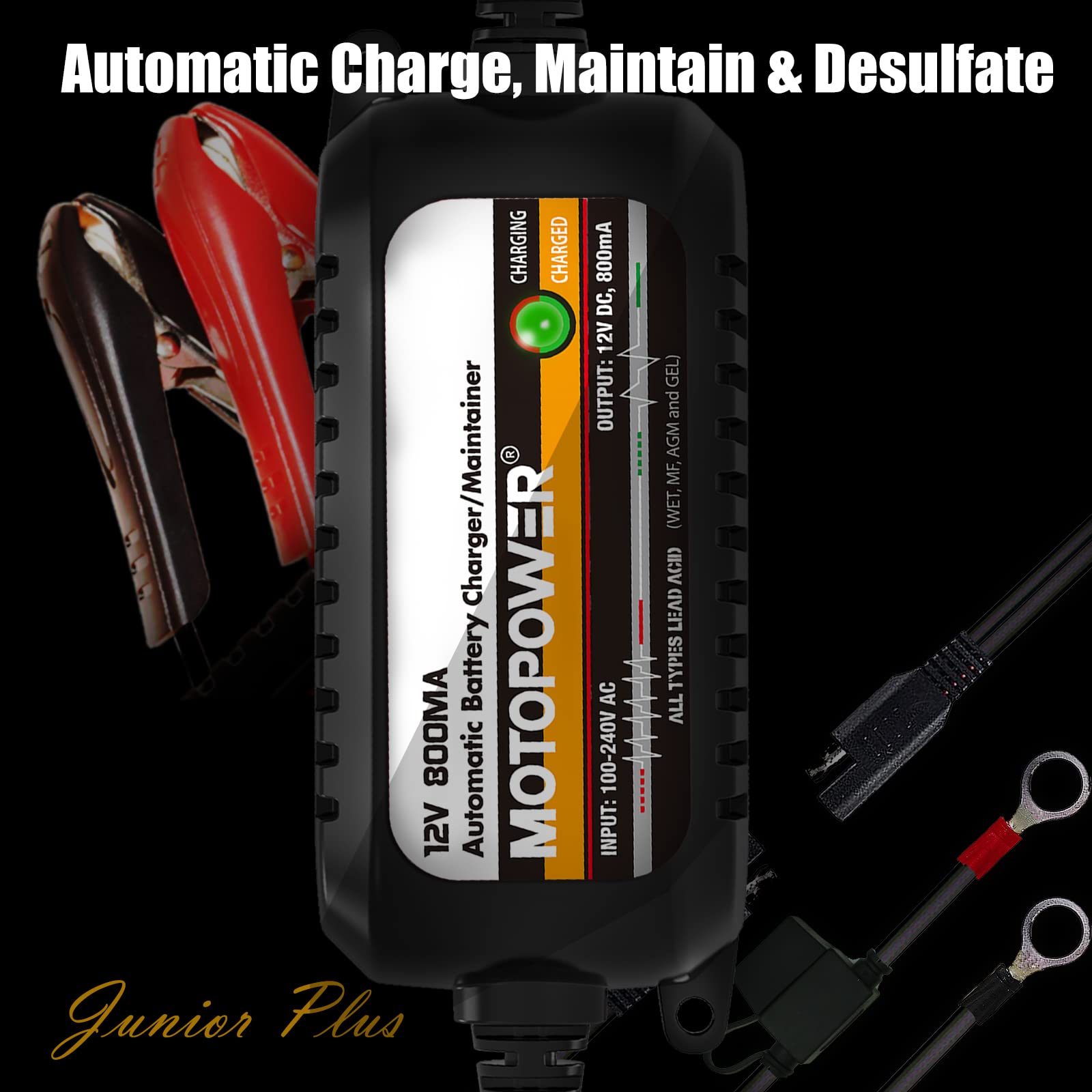 MOTOPOWER MP00205C automatyczna ładowarka do akumulatorów, 12 V, 800 mA, ładowarka podtrzymująca i odsiarczacz akumulatora, 3 sztuki