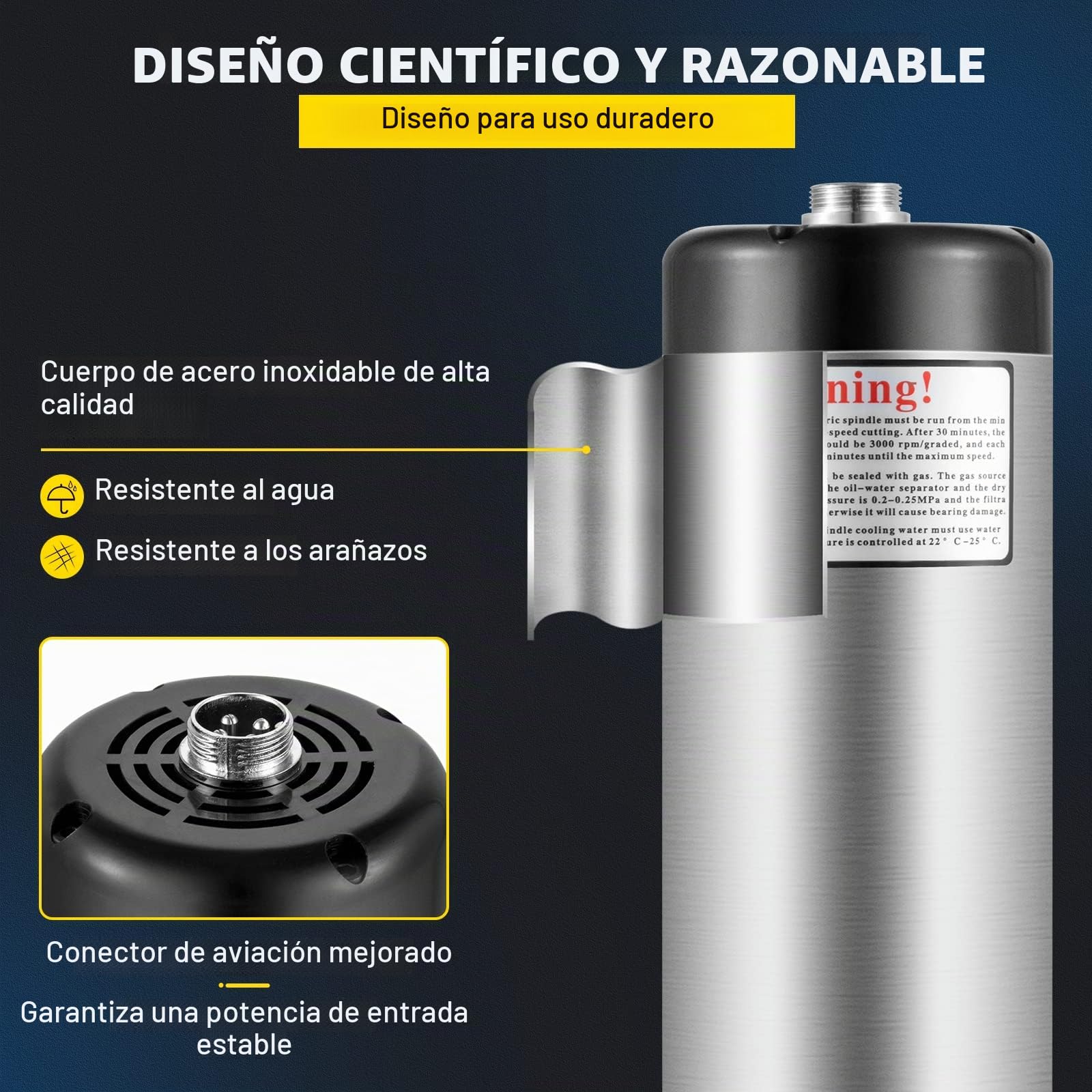 Motor Husillo VEVOR 2.2 KW 220V, Alta Velocidad 24,000 RPM, Refrigerado por Aire, Cono ER20, Frecuencia 400 Hz, Ideal para Fresado y Grabado