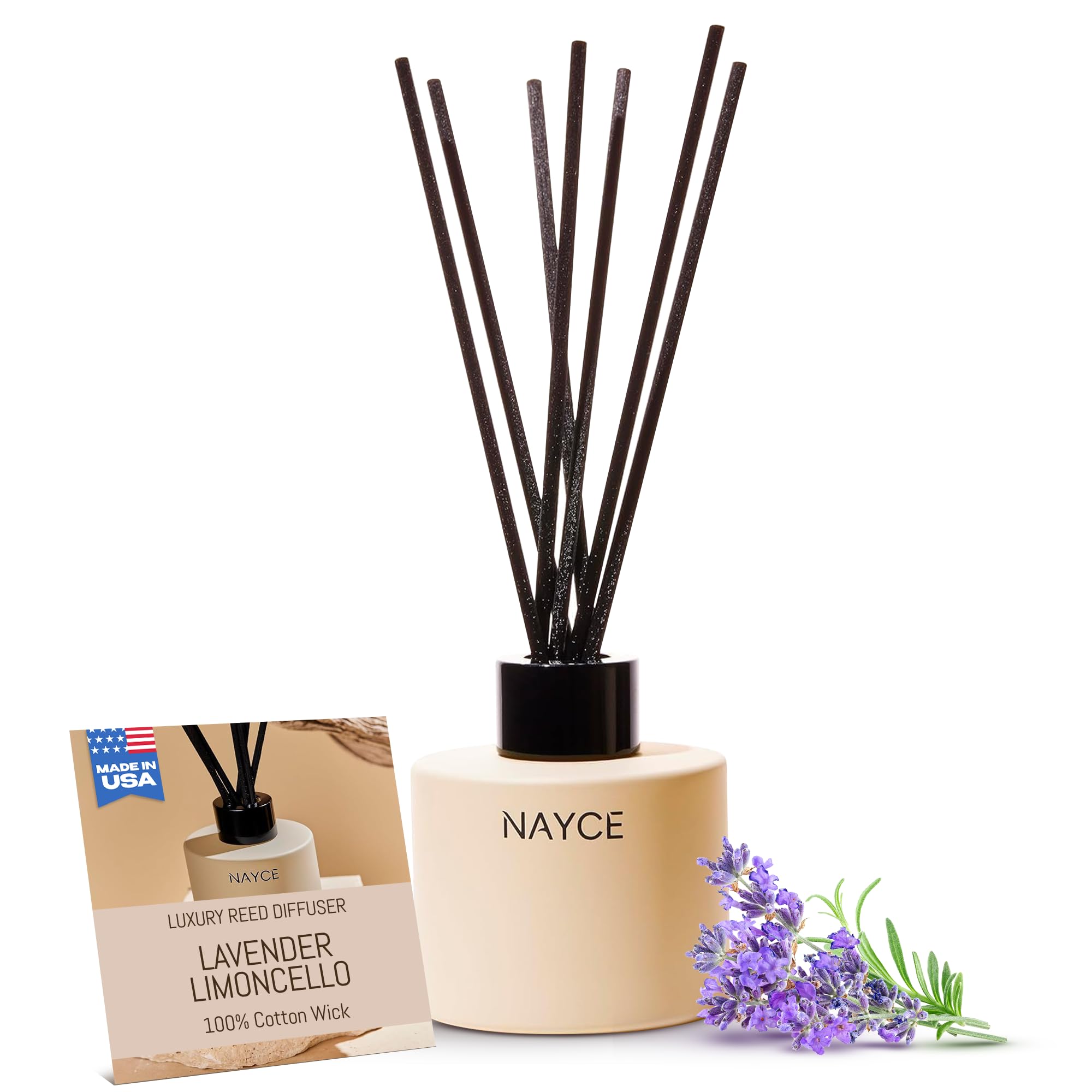 Nayce Luxury Reed Diffuser - Lavender Limoncello - Aromatherapy Essential Oil Diffuser Sticks - Hand-Poured in USA -