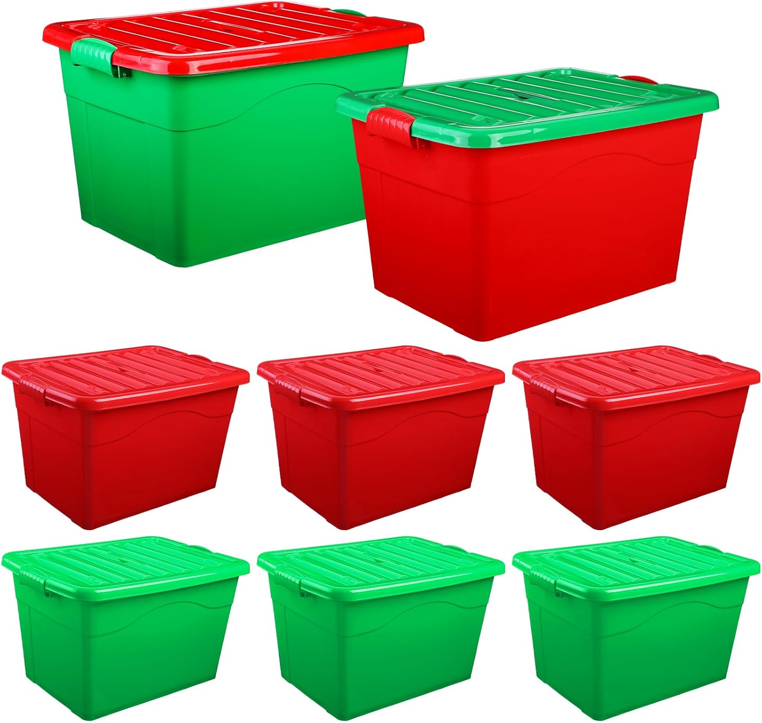 Sweetude 8 Pcs Christmas Plastic Storage Bin with Lids Red