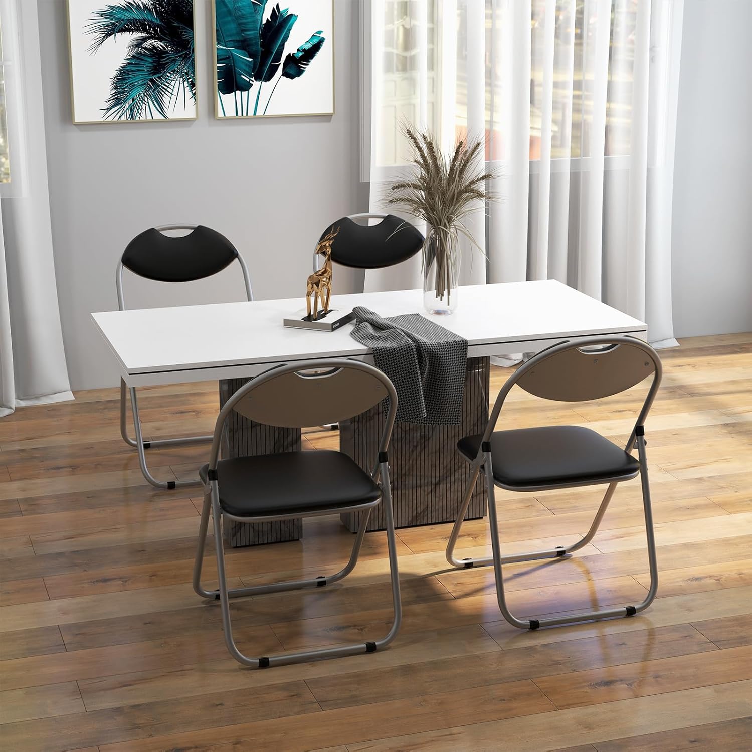 POWERSTONE Folding Chairs 4 Pack 300-Pound Capacity, Sturdy Metal Foldable Chairs, PU Leather Padded Folding Chairs Set of 4 Assembled for Meeting Room Classroom Restaurant and Patio