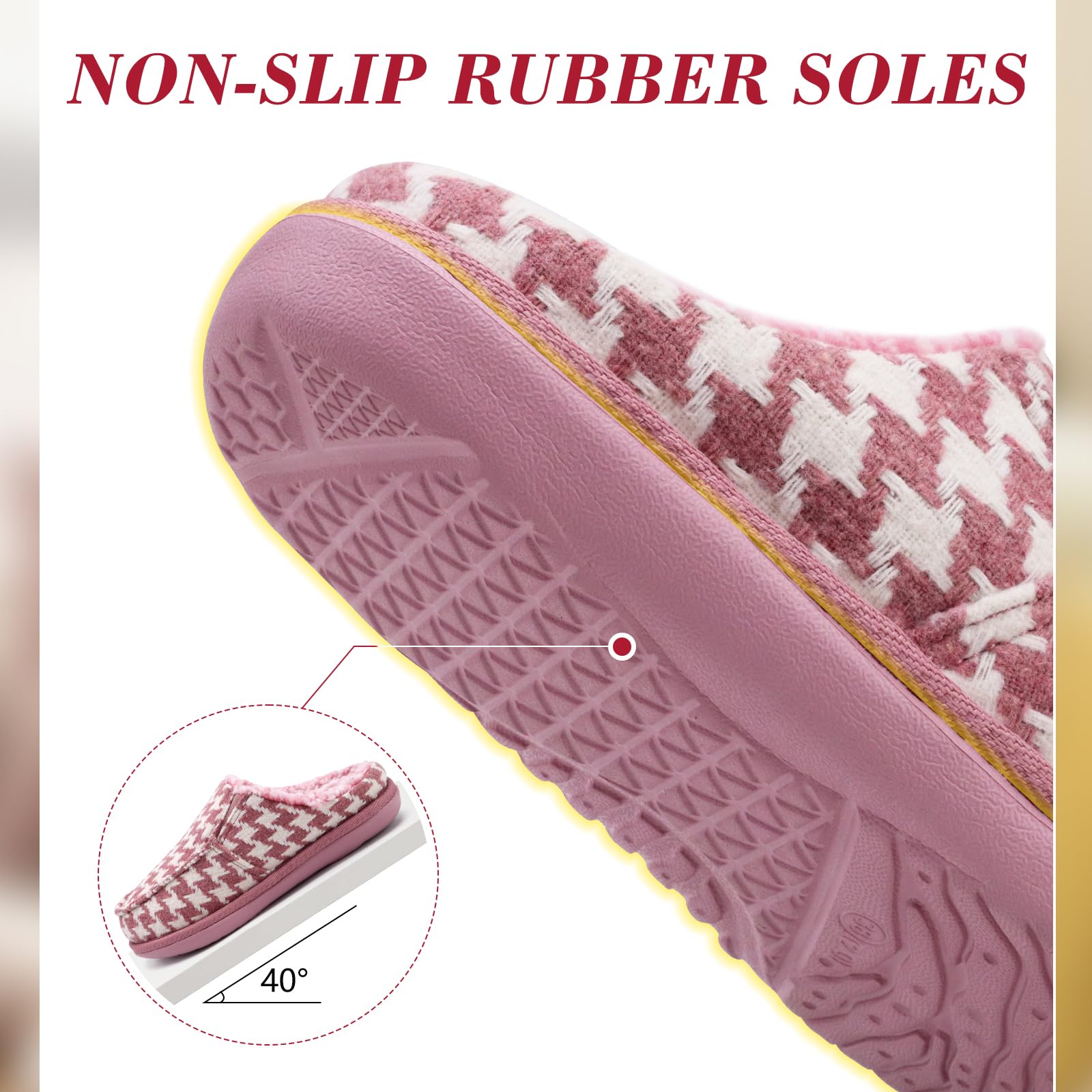 ONCAI Pantofole Donna Peluche Tessuto di Lana Houndstooth Misto Cotone Morbido Memory Foam Comode Plaid Pelliccia sintetica Ciabatte da casa Interno Esterno Tappetino Yoga Suola di Gomma Taglie 35-42