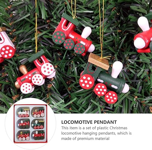 Miniatura 6 de Kisangel Juego de tren de Navidad de madera para decoración de árbol de Navidad, mini tren, decoraciones para colgar en fiestas de Navidad, 12 piezas