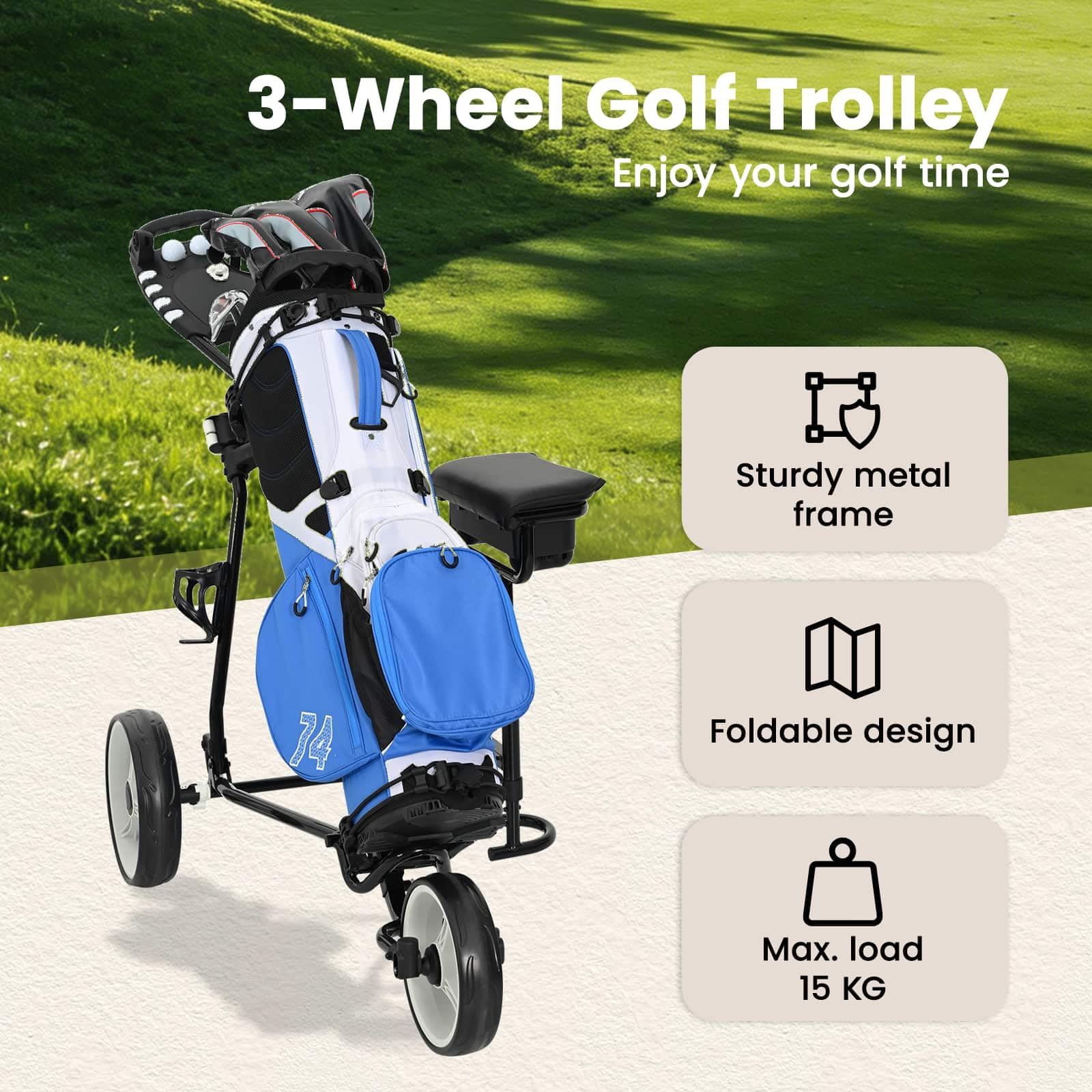 vidaXL Wózek golfowy z siedziskiem Czarny 95 x 69 x 114 cm Żelazo