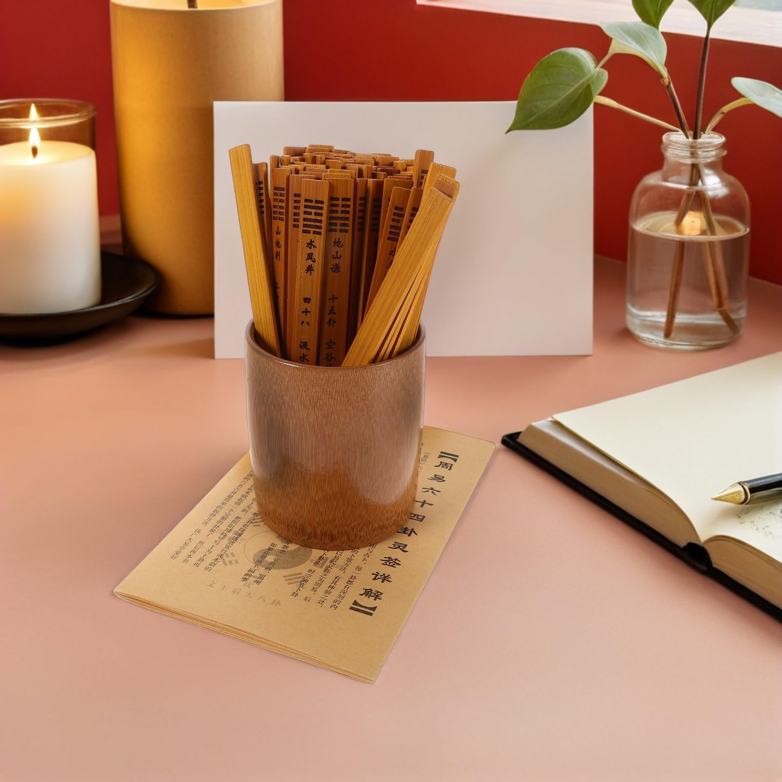 BESPORTBLE Set Bastoncini Divinazione Bamboo 64 Esagrammi per Meditazione e Profezia, Strumento Tradizionale Cinese Portatile con Guida e Immagine, per Studenti e Praticanti Taoismo