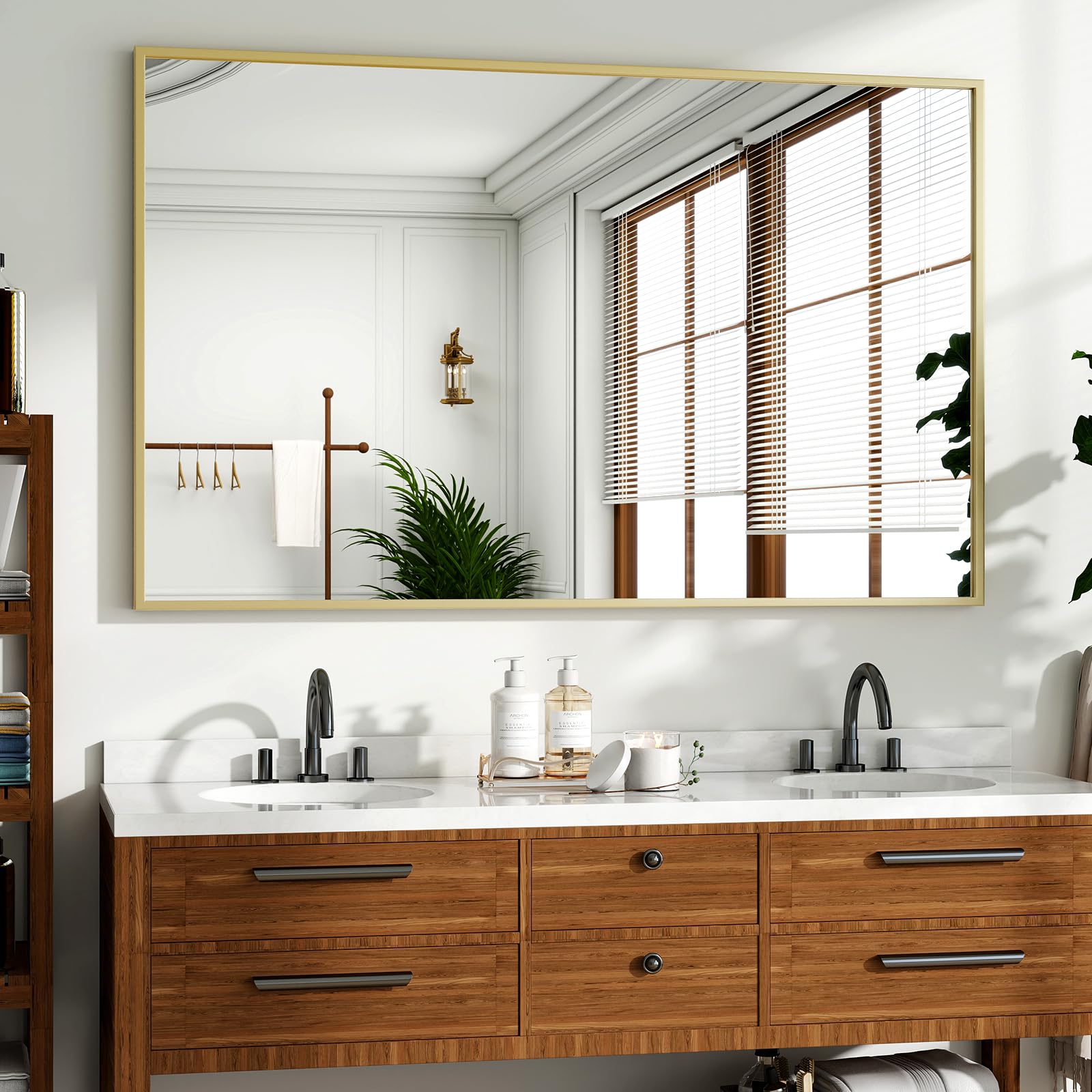 HARRITPURE 48x30 Bathroom Mirror for Wall Large Gold Framed Rectangle Mirror Aluminum Alloy Frame Wall-Mounted Horizontally Vertically for