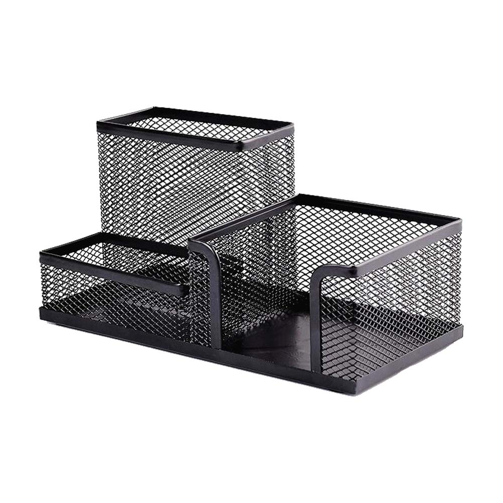 Aileese Mesh Desk Office Organizer,Multifunction Round Pen Holder with Drawer Stationery Storage Desktop Black — image 1