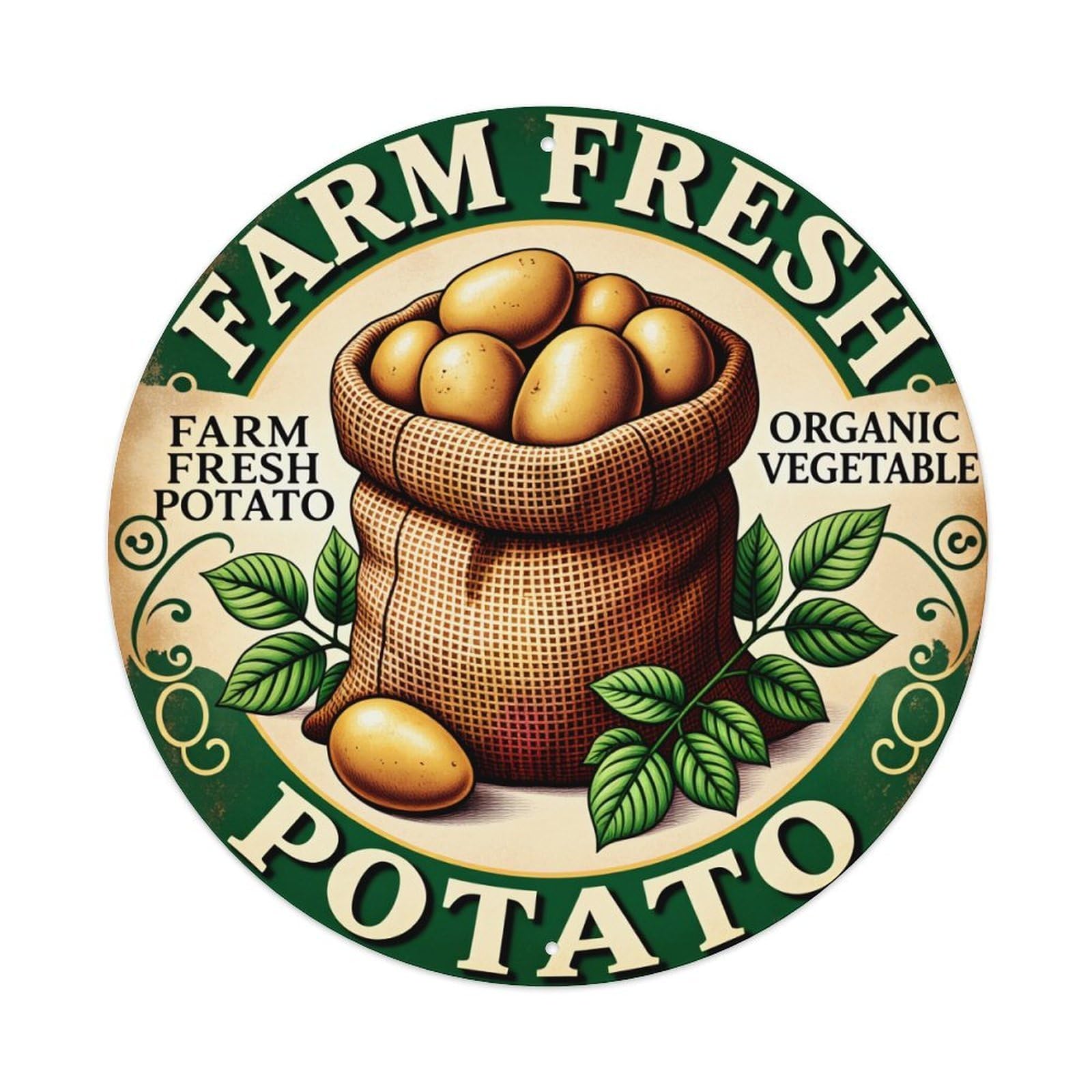 Farm Fresh Potato Organic Vegetable Round Tin Sign Vintage Style Metal Sign Home Bar Garden Wall Plaque Decor Metal Poster 8x8 Inch