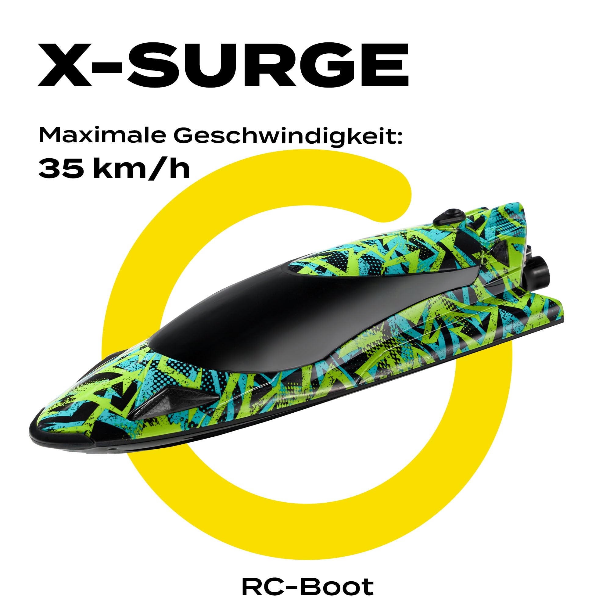 Overmax X-Surge Ferngesteuertes RC Speedboat Rennboot mit LED 35 km/h | 1200 mAh Akkus 30 Minuten Spaß Geschwindigkeitskontrolle Reichweite bis zu 100 m, EIN Spielzeug für Pool und See