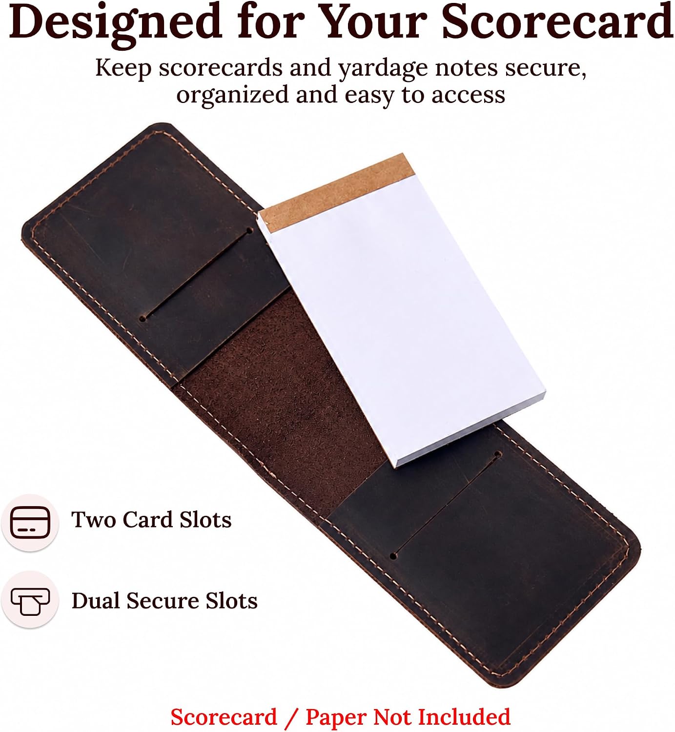 Full-Grain Leather Golf Scorecard Holder & Yardage Book Cover, Handmade Golf Scorecard Wallet Case, Compact Golf Accessories Gift for Men, 7.5 x 4.5 Inch, Brown image 2