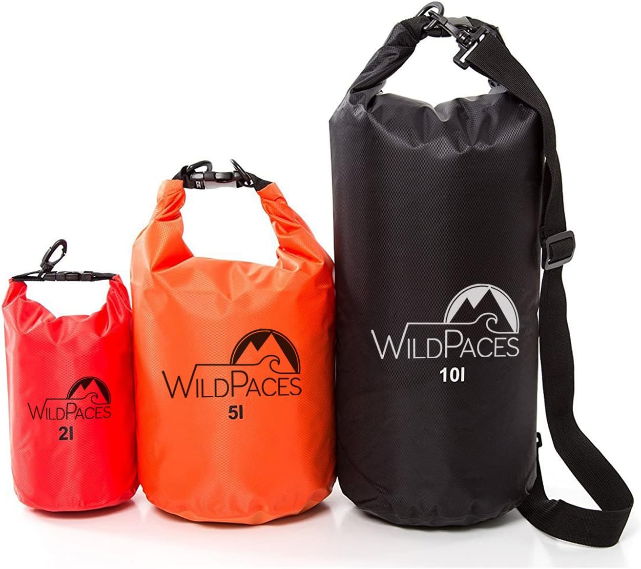 WildPaces Set of 3 Waterproof Floating Dry Bags in Durable Technical Recycled Fabric 10L, 5L, 2L with 1 Adjustable Shoulder Strap
