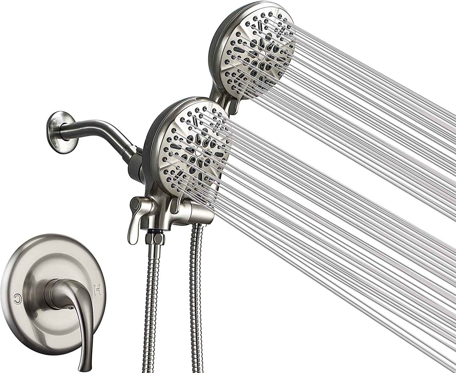 Shower Faucet Set with Valve, High Pressure 3-way Water Diverter Shower Trim Kit Brushed