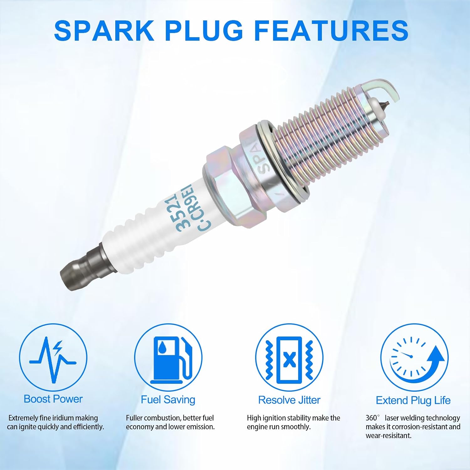 Iridium Spark Plugs Bujias Compatible with Yamaha FZS1000 FZ1 2001-2004 for Suzuki GSX-R600 1997-2009 for Kawasaki ZX600 Ninja ZX-6R 1995-2012 Replaces 3521 CR7E CR8E G57C G59C 6263 CR9E Set of 4