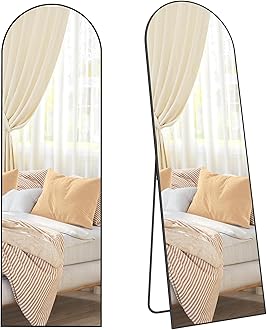 SONGMICS Full Length Mirror, 63 x 20 Inches, Arched Full Body Floor Mirror with Stand, Aluminum Alloy Frame, Tempered Glass, for Bedroom, Living Room, Cloakroom, Ink Black ULFM031B01