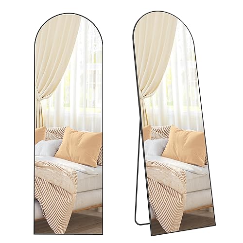 SONGMICS Full Length Mirror, 160 x 50 cm, Arched Full Body Mirror with Stand, Aluminium Alloy Frame Floor Mirror, Tempered Glass, for Bedroom, Living Room, Cloakroom, Ink Black LFM031B01