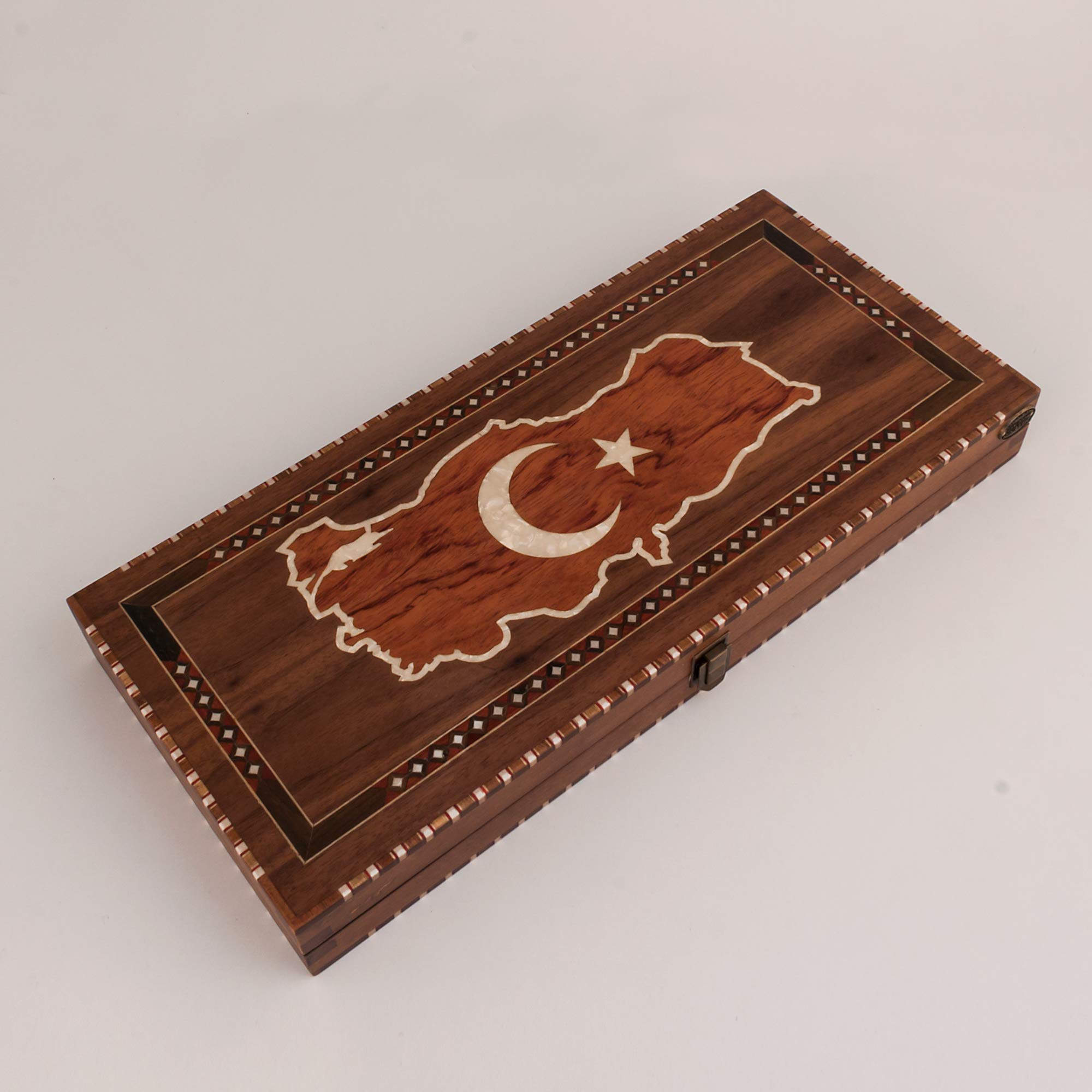 Helena Wood Art Ottoman Backgammon Set with Turkish Map | Natural Walnut Veneer