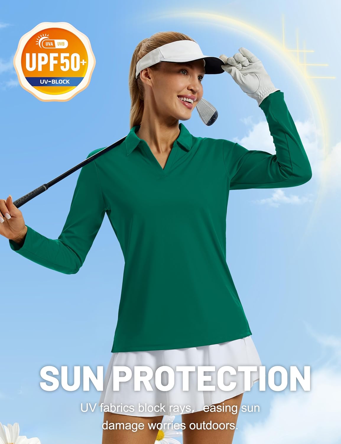 MAGCOMSEN Women's Polo Shirts Long Sleeve Golf Polo V Neck Workout Tops UPF 50+ Quick Dry Tennis Athletic Shirts - Image 4