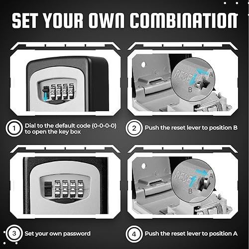 Miniatura 6 de Flexzion Caja de seguridad para llaves con código, ocultadores de llaves montados en la pared en el exterior, caja de seguridad de combinación de 4