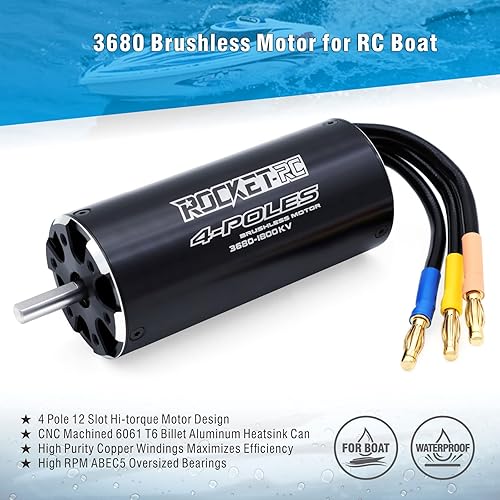 Miniatura 3 de Motor RC sin escobillas, Surpass Hobby 3680 1800KV Motor sin escobillas con diseño de juego de refrigeración para barco RC (1800kv)