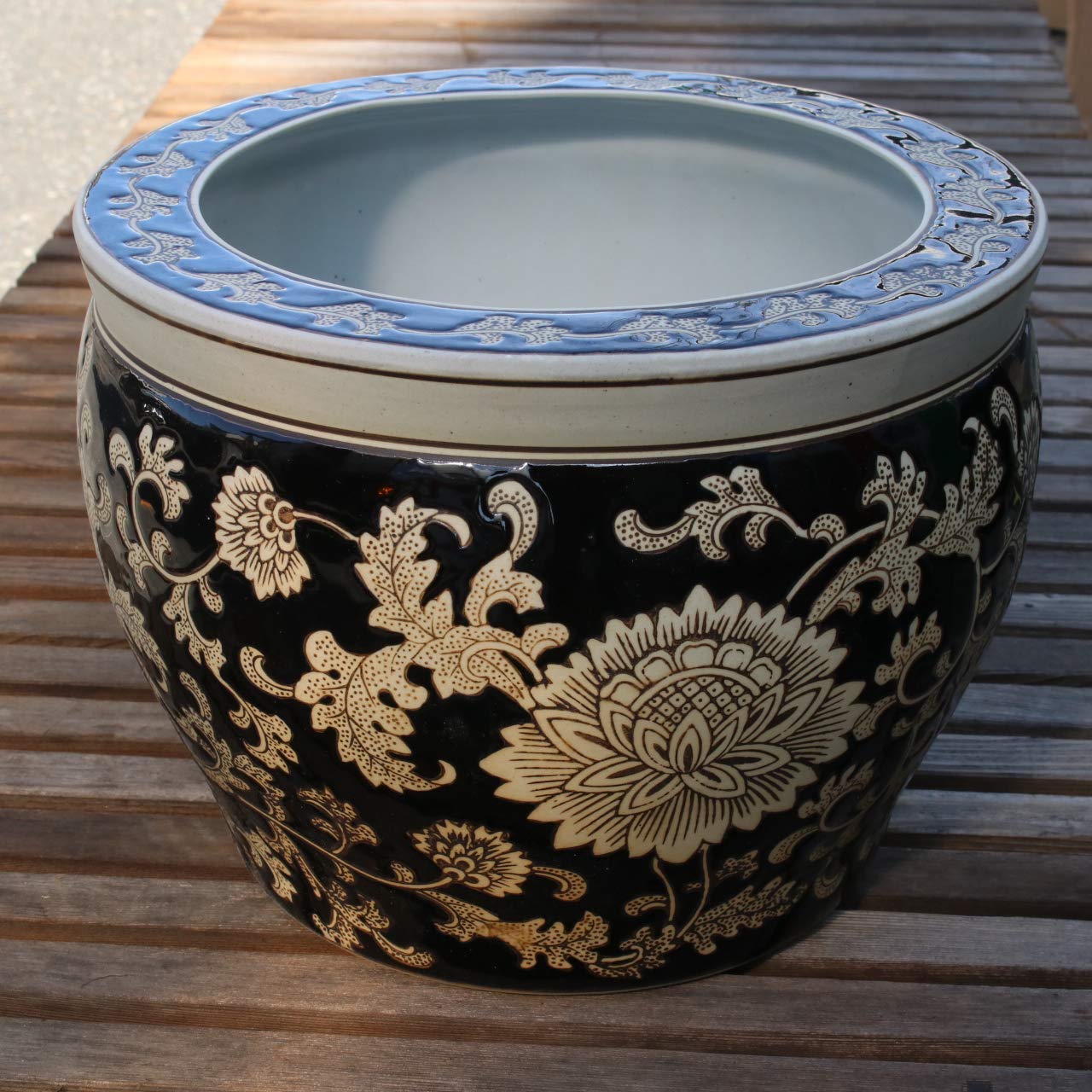 D-壁 染付 角鉢 陶器 植木鉢 鉢カバー 盆栽鉢 メダカ鉢 睡蓮鉢 景色図 風 Amazon.co.jp: 大きめ 陶器製 プランター 鉢カバー 洋蓮 黒 カバー