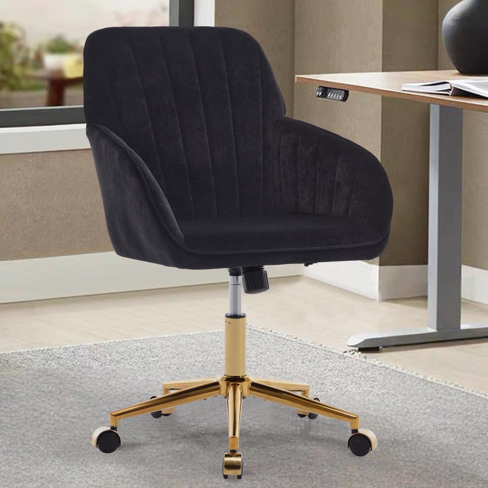 Modern Home Office Chair, Comfy Velvet Desk Chair, Makeup Vanity Chair with Wheels, Adjustable Swivel Computer Task Chair for Bedroom, Makeup Room,