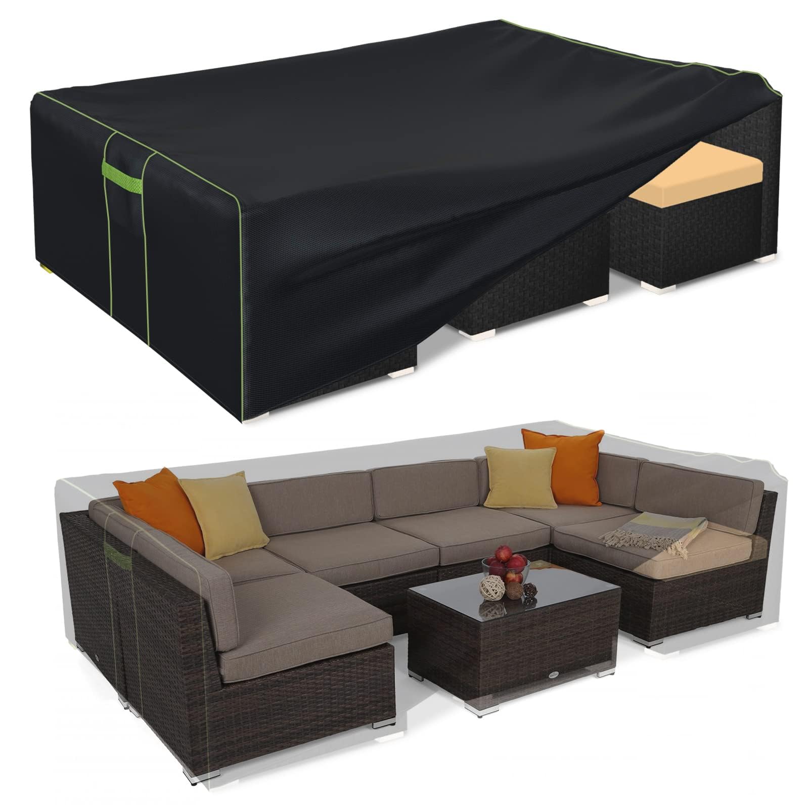 HIGHTQURO Patio Furniture Covers Waterproof, Heavy Duty 600D Outdoor Furniture Covers for Outdoor Dining Table and Chair,Tear Resistance and Anti-UV,