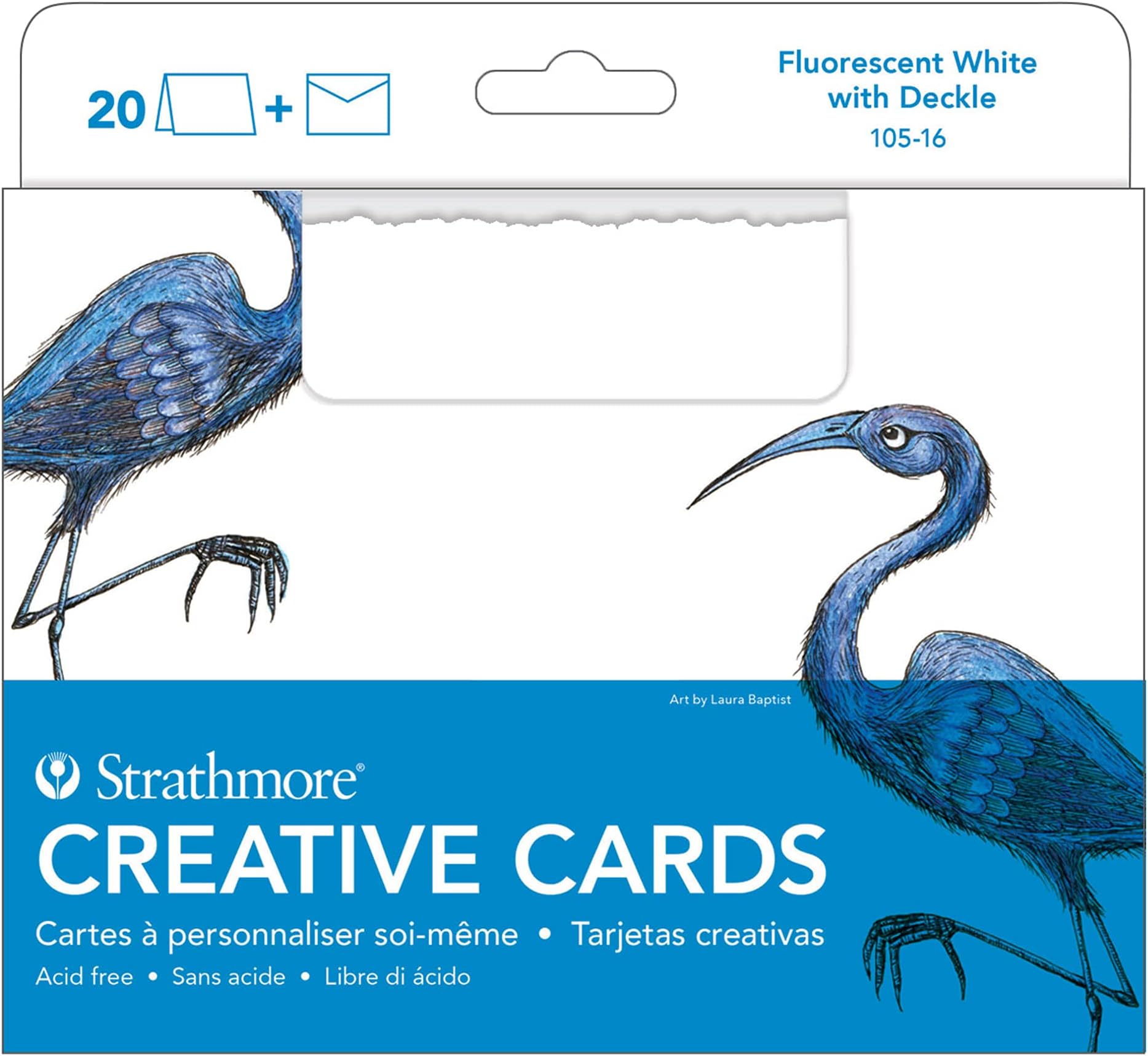 Strathmore Creative Cards, Flourescent White with Deckle Edge, 5x6.875 inches, 20 Pack, Envelopes Included - Blank Greeting Cards for Weddings, Events, Birthdays