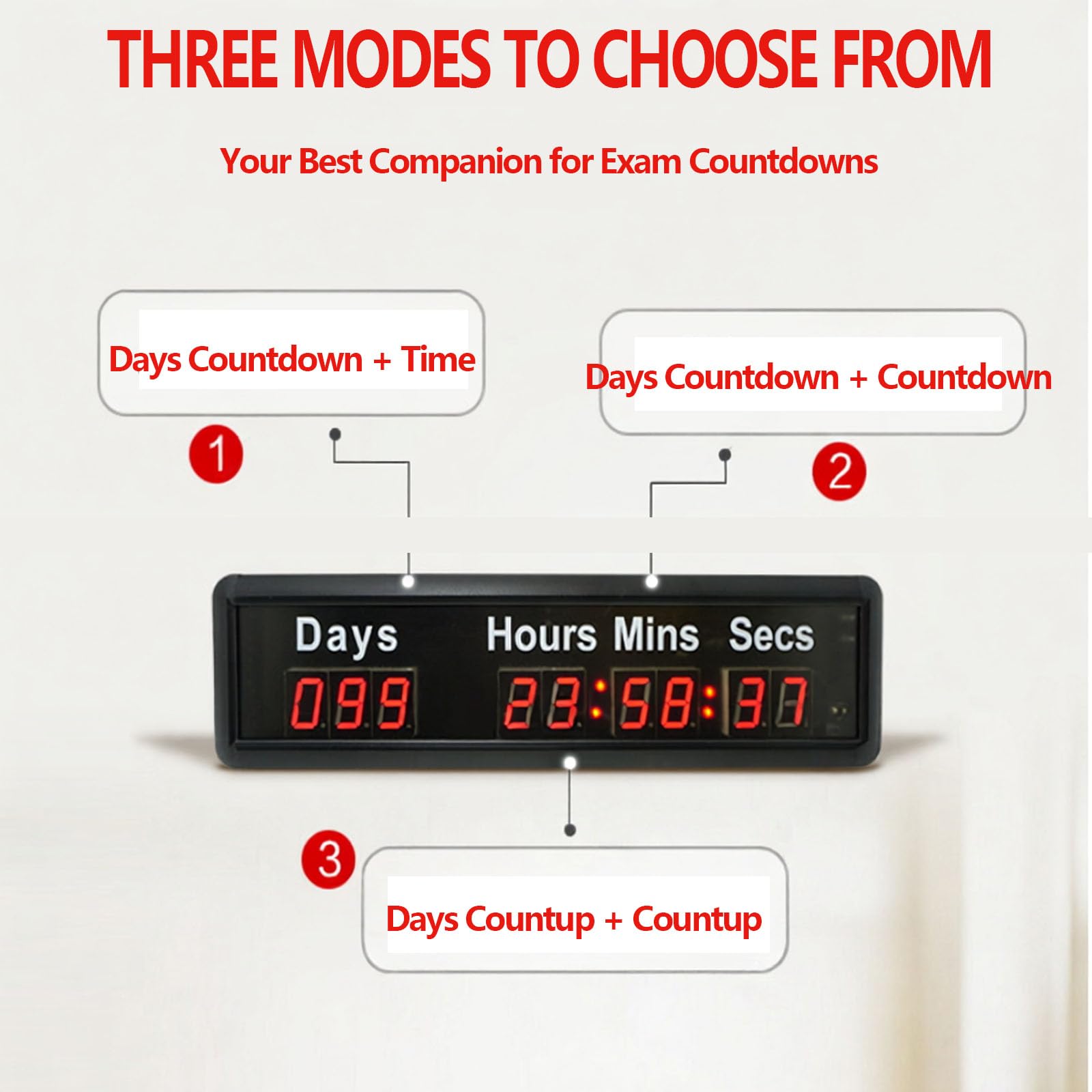 Timer Digitale A Led Con Conto Alla Rovescia/avanti, Visualizzazione Di Giorni, Ore, Minuti, Secondi E Massimo Fino A 1000 Giorni, Telecomando, Luminosità Regolabile, Memoria Allo Spegnimento,
