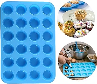 Mini Muffin Tray 24 Cup Silicone Muffins Pan, Non-Stick Cupcake Tin, Silicon Mould Bakeware, Reusable Baking Case for Mini Mince Pie, Cupcakes, Dishwasher Safe, 34 x 23 x 2.5 cm (1 Pack)