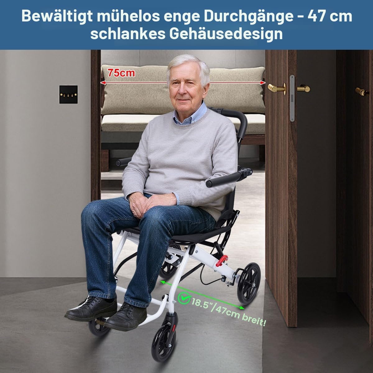 Leichte Rollstühle für Erwachsene, tragbarer Transit-Reisestuhl für Erwachsene mit klappbarem Fußpedal, Rollstuhl mit verstellbarem Sicherheitsgurt, zusammenklappbare Rollstühle für