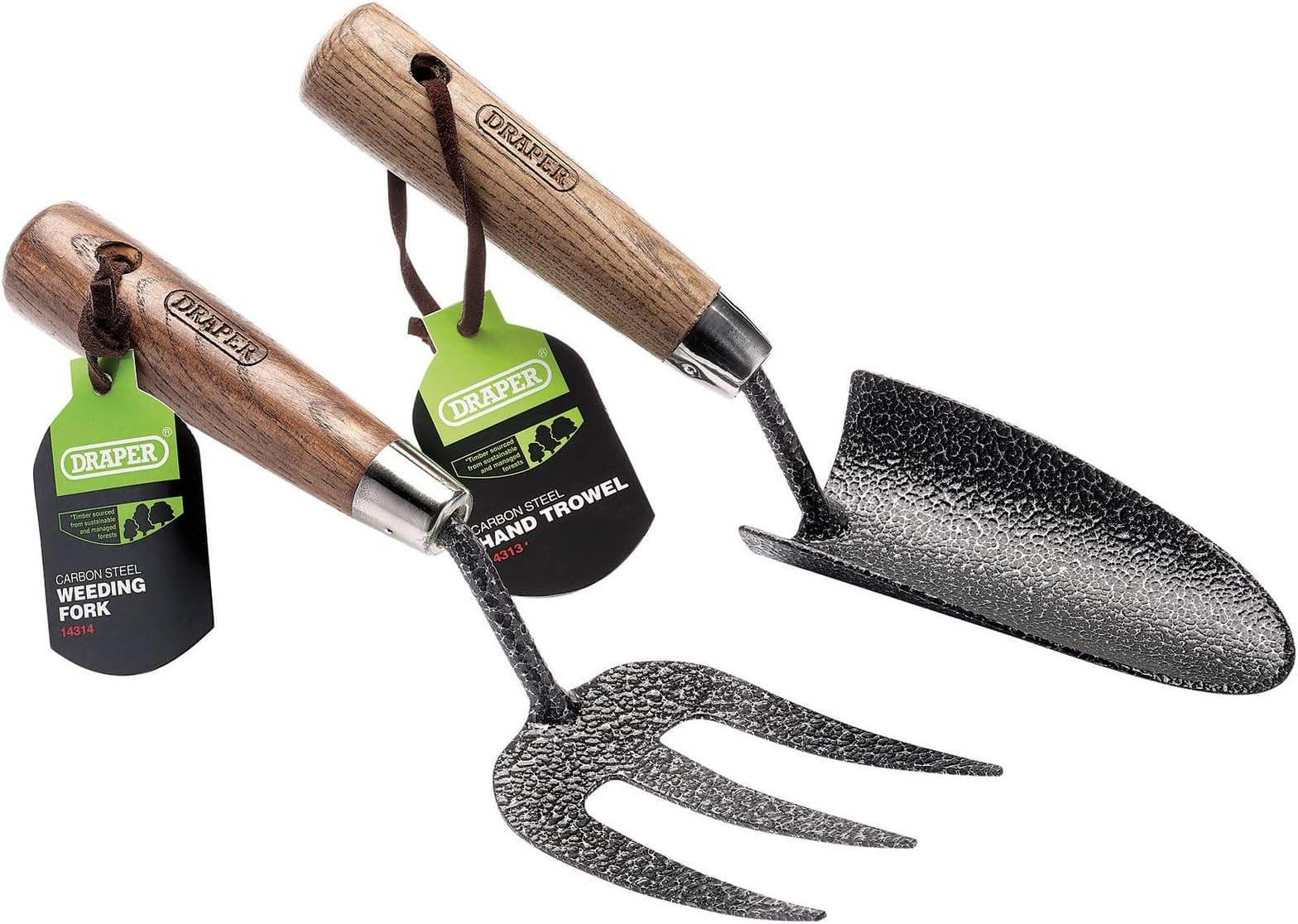 Draper 2 Piece Carbon Steel Garden Tools Set | Hand Fork and Trowel Set |Ash Handle Heavy Duty Gardening Tools | 83776
