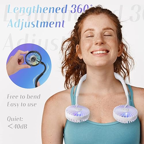 Miniatura 3 de VAGAU AGAU Ventilador de cuello portátil de enfriamiento, ventilador de cuello personal USB recargable con luces LED coloridas, rotación de 360,