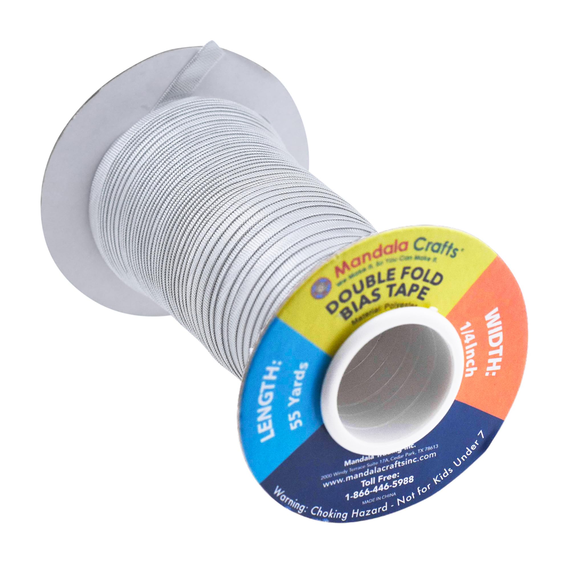 Mandala Crafts Double Fold Bias Tape for Sewing - 55 Yds Metallic Silver Bias Tape Double Fold 1/4 Inch Hem Quilt Binding Metallic Silver Seam Binding Tape - Fabric Piping Bias Binding Tape