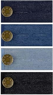 4 Pieces Denim Waist Extenders Button for Pants Jeans Trousers Skirt Adjustable Waistband Extender with Metal Button for Women Men Black Blue Dark Blue Light Blue Button Extender Set (Assorted Colors)