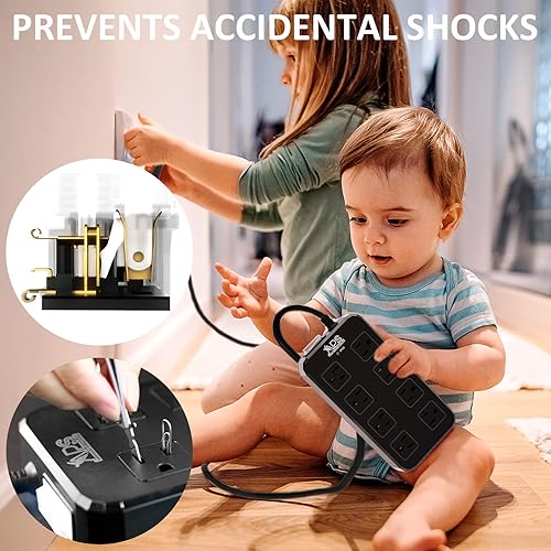 Miniatura 5 de Tira de alimentación IPX6 para exteriores resistente a la intemperie, protector de sobretensiones impermeable con 8 salidas anchas, cable de