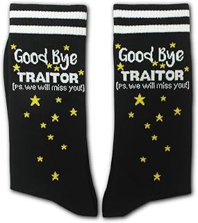 Good Bye Traitor PS We Will Miss You-Funny Farewell Socks for Coworker Going Away New Job Promotion or Retirement Office Gag Gift for Men and Women Christmas or Birthday.(225)