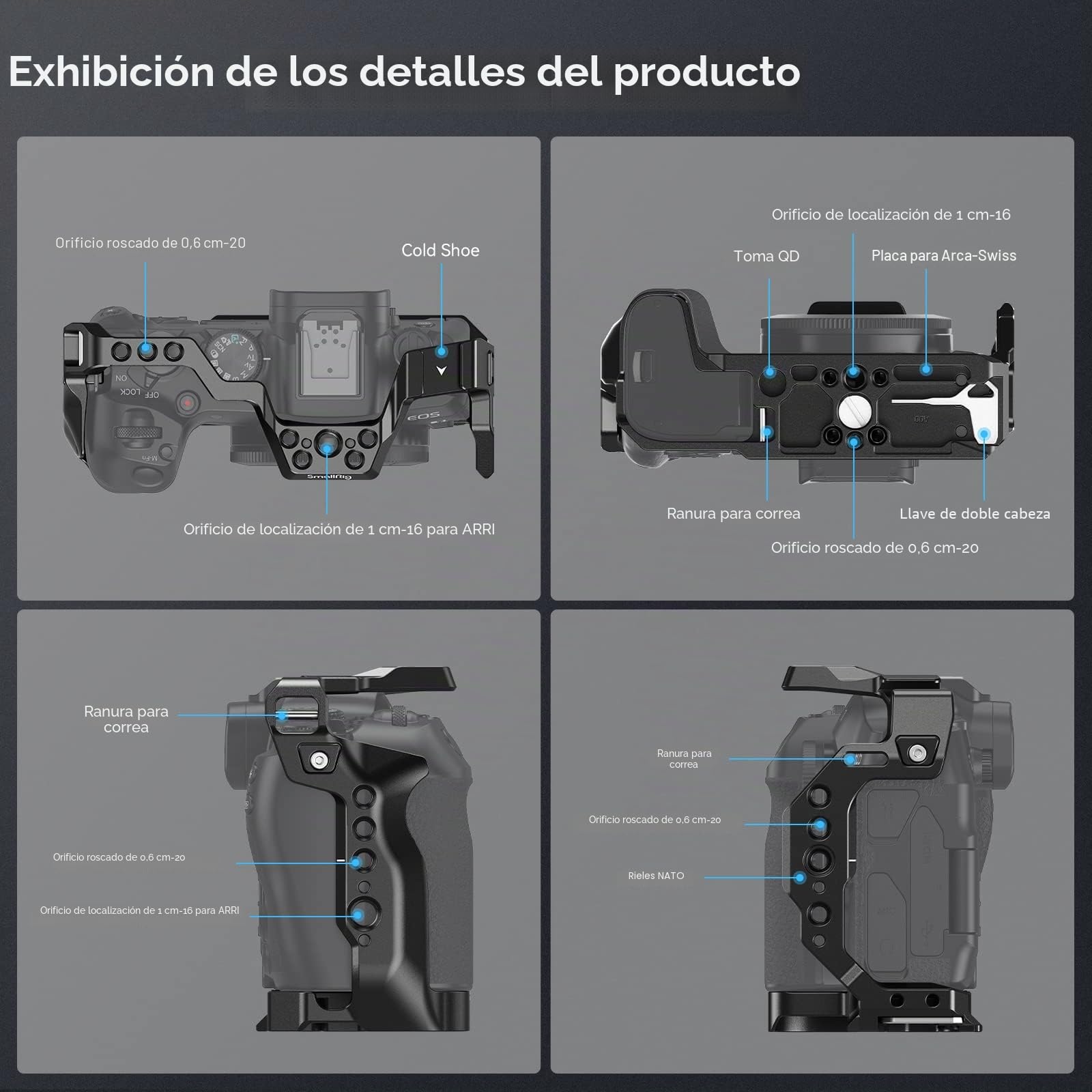 SMALLRIG Cage para Canon R8, Jaula de Cámara para EOS R8 con Orificios Roscados de 1/4"-20, Orificios de Ubicación de 3/8"-16 para ARRI, Zapata Incluida, Puerto QD y NATO Rail - 4212