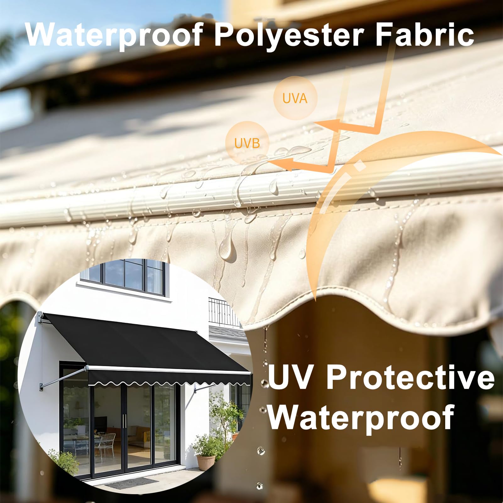 Generico Telo Di Ricambio per Tenda Da Sole 4x3 M, 3x2 M, 5x3 M, Copertura Protettiva in Poliestere Idrorepellente Con Mantovana per Tende a Bracci Estensibili Patio/Balcone