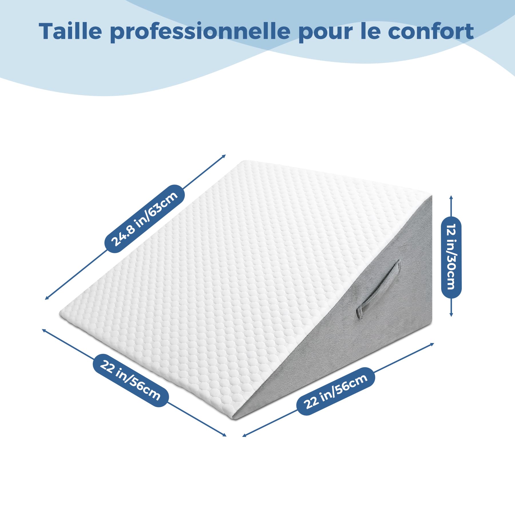 INFANZIA Coussin incliné pour lit, Oreiller Triangulaire Ergonomique en mémoire de Forme pour l'apnée du Sommeil, Coussin de Coin, Le ronflement, Reflux Acide (Blanc)